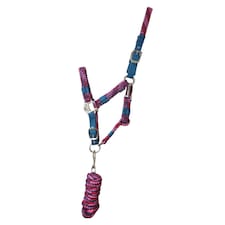 Hy Adjustable Horse Headcollar and Leadrope - Grey/Pink/Mint - Pony