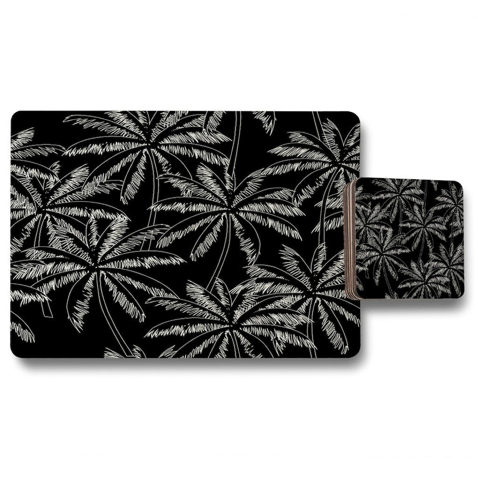 White Palm Trees on Black (Placemat & Coaster Set)