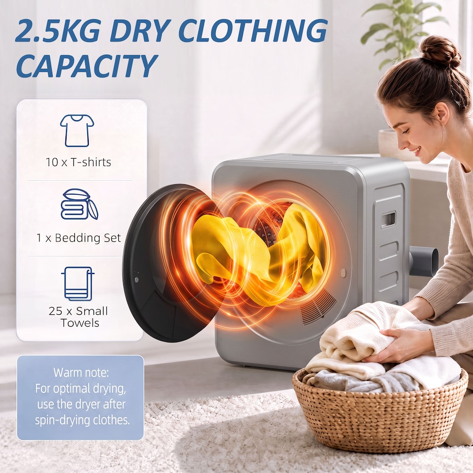 image 1 of HOMCOM 800W Compact Dryer Machine, 4 kg Small Vented Tumble Dryer, Silver