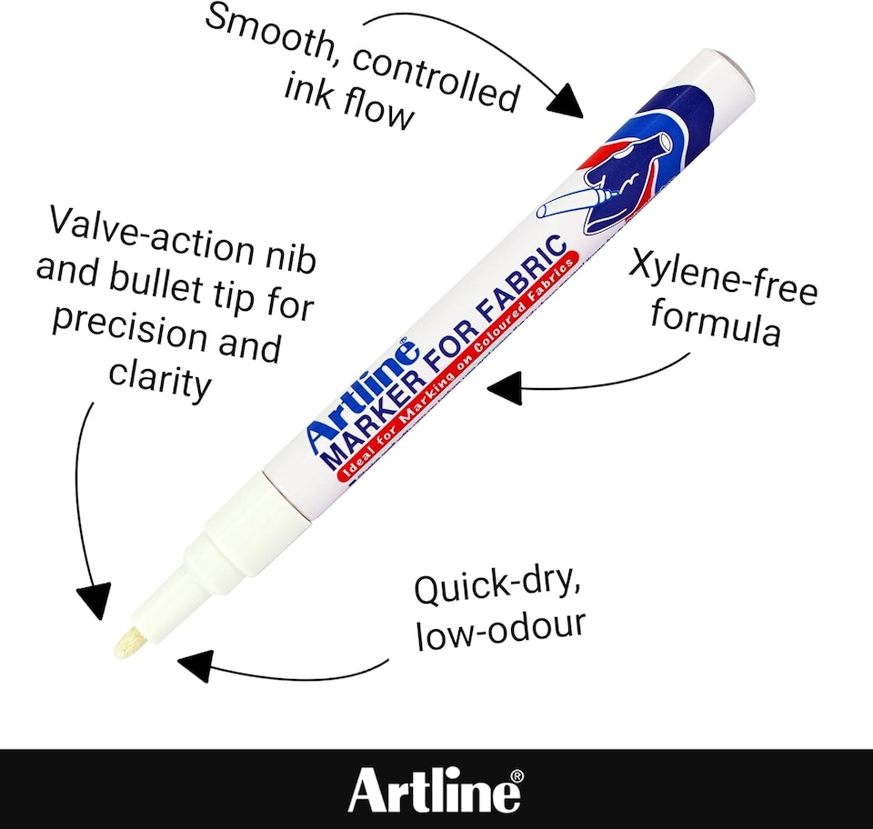 image 1 of Artline Fabric Pens for Clothes Black & White 2 Pack