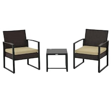 Outsunny 3 Pieces Rattan Patio Bistro Set 2 Chairs Coffee Side Table Set, Black