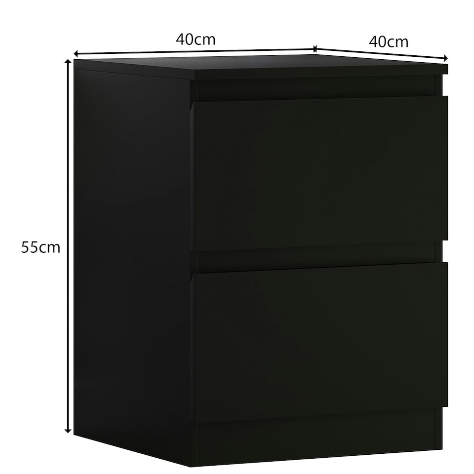 image 1 of FWStyle Stora 2 Drawer Bedside Cabinet - Matt Black