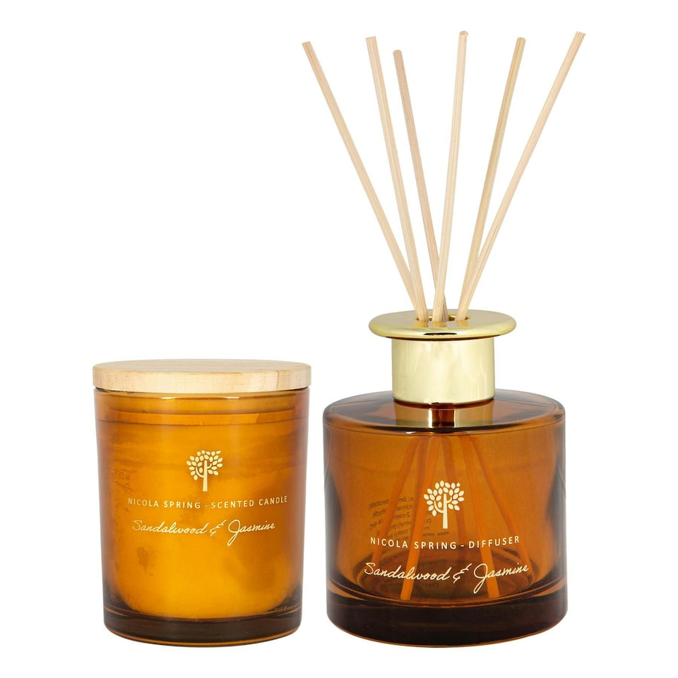 image 1 of Nicola Spring Scented Candle & Reed Diffuser Set - 130g - Sandalwood & Jasmine Orange