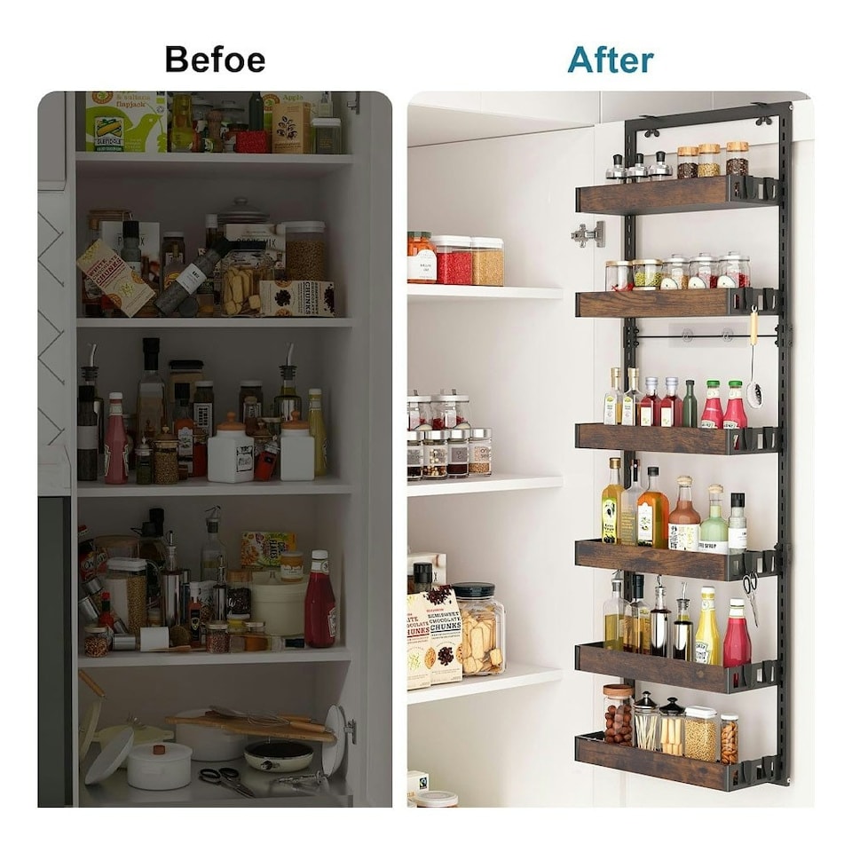 image 1 of Living and Home Steel and Wood Over-the-Door Kitchen Pantry Organiser