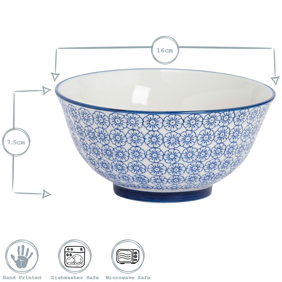 image 1 of Nicola Spring Hand-Printed Cereal Bowls - 16cm - Red - Pack of 6 Multi