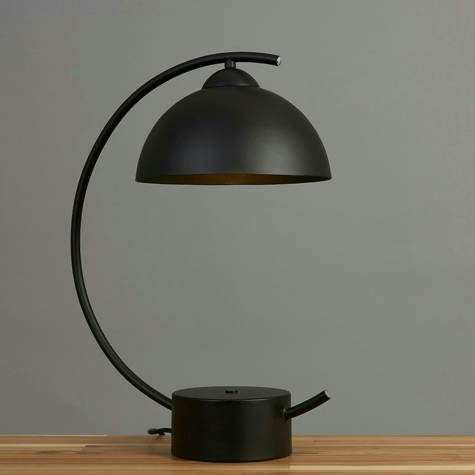 image 1 of ValueLights Contemporary Matt Black Crescent Frame Dome Table Lamp