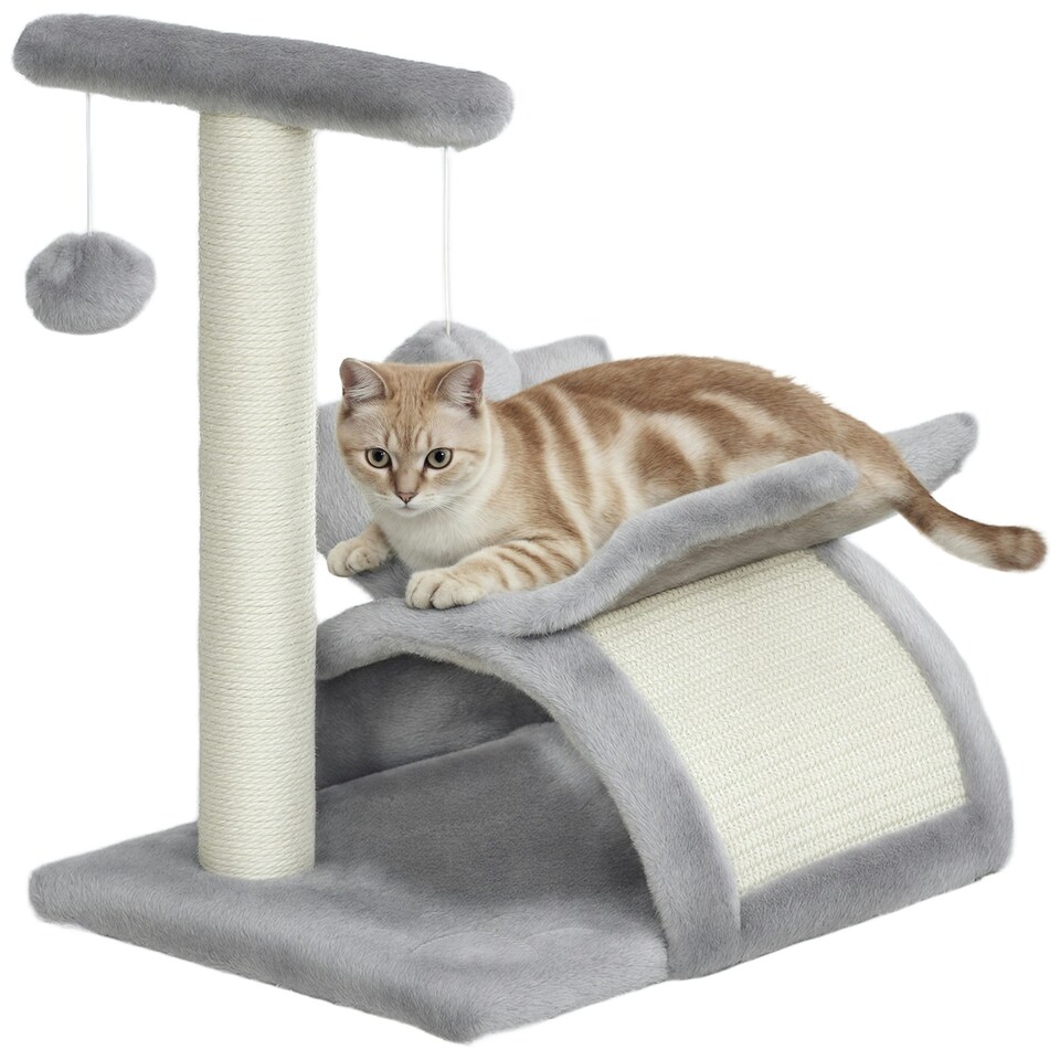 image 1 of PawHut Cat Tree Tower, Rotatable Top Bar, Sisal Post, Tunnel, Balls, Grey