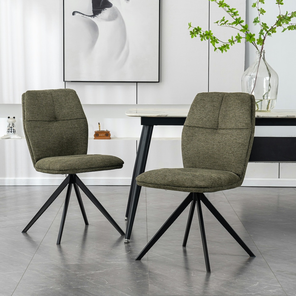 image 1 of Set of 8 Luna Modern Fabric Dining Chair Padded Seat Metal Legs Kitchen (Green)