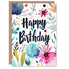 Modern Boho Flowers Floral Watercolour Woman Her Birthday Card