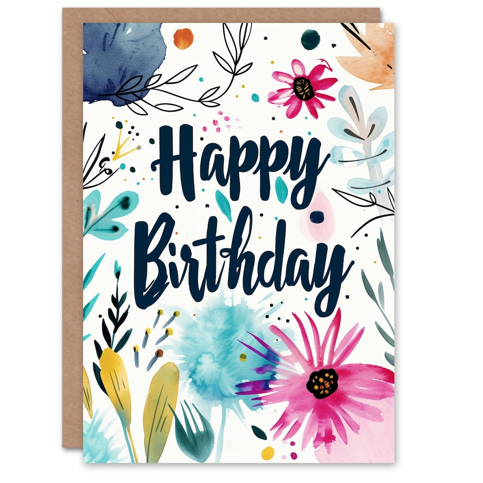 image 1 of Modern Boho Flowers Floral Watercolour Woman Her Birthday Card