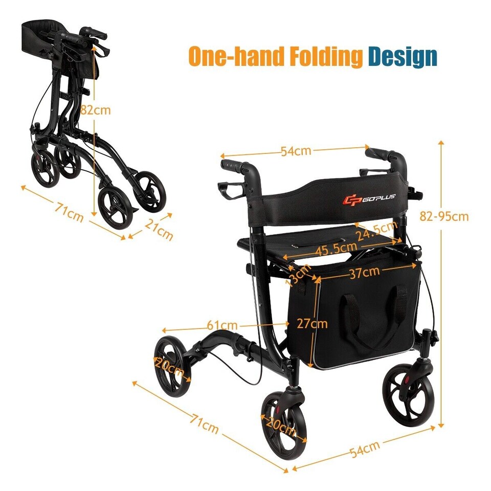 image 1 of COSTWAY Folding Rollator Walker Aluminium Mobility Aid Black