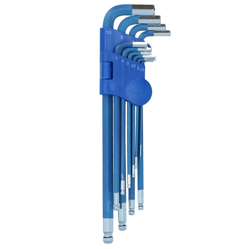 image 1 of 10pc Extra Long Coloured Allen Hex Ball Ended Keys Set With Holder 1.5 – 10mm
