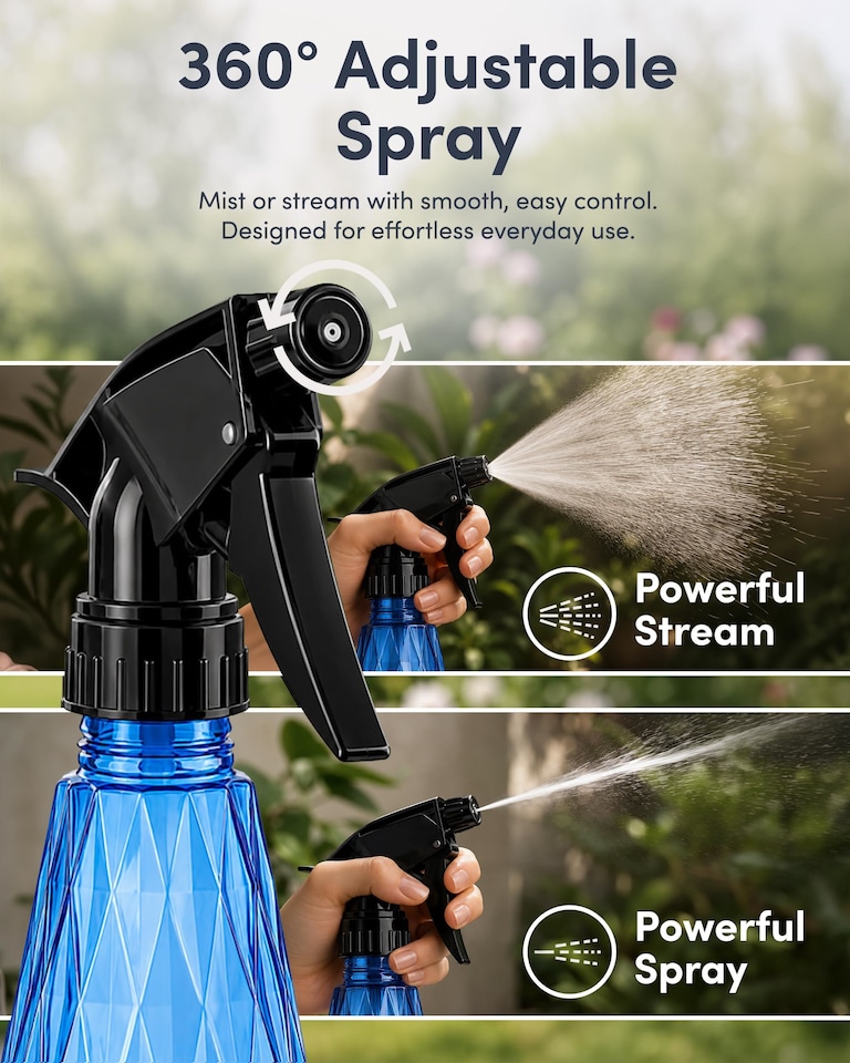 image 1 of Keplin 600ml Water Spray Bottles 2 Pack Adjustable Mist Nozzle for Plants