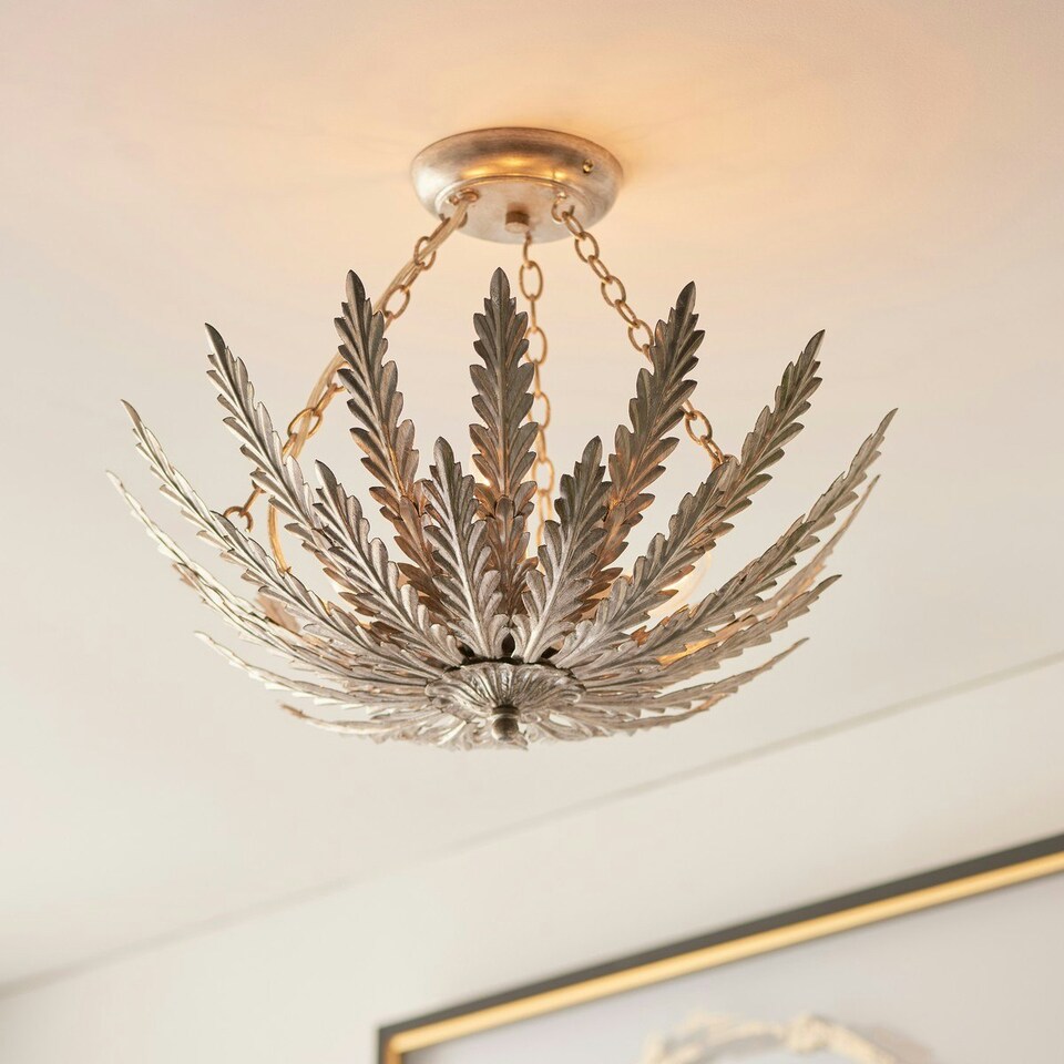 image 1 of Delphine Decorative Silver Layered Leaf Semi Flush Ceiling Light
