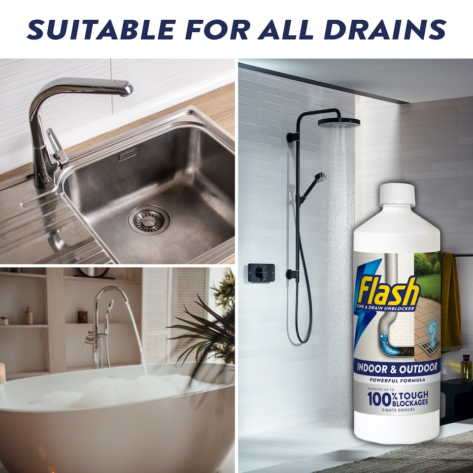 image 1 of Flash Indoor & Outdoor Sink and Drain Unblocker 1L