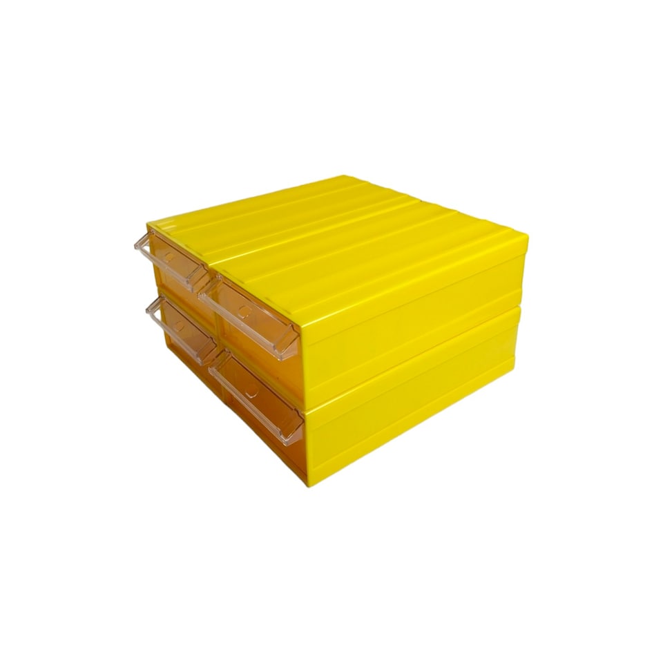 image 1 of Yellow Stackable Plastic Storage Drawers L322xW160xH87mm with Removable Compartments