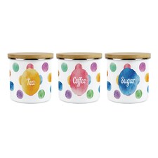 Polka Dots Tea, Coffee & Sugar Large Kitchen Canisters - Set of 3