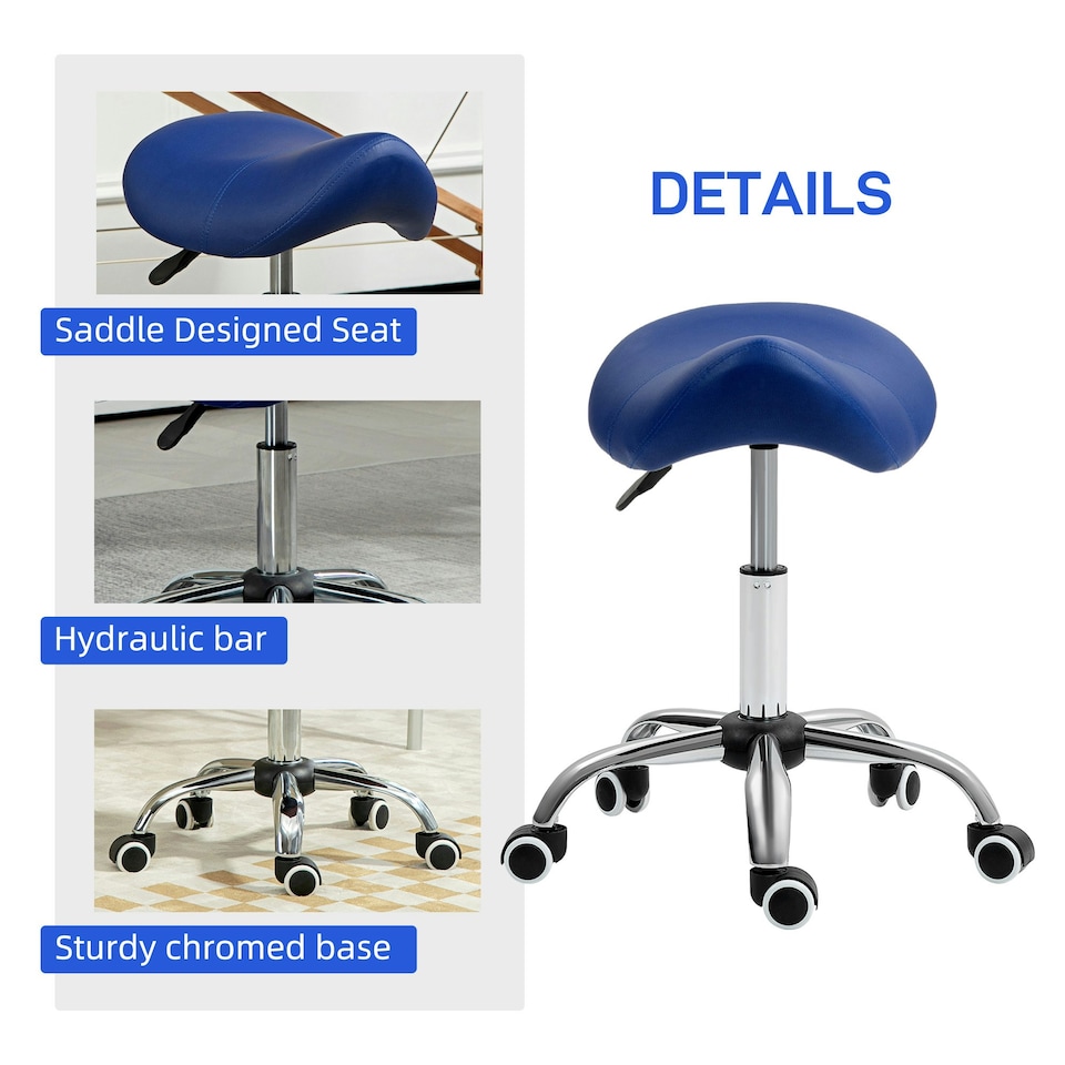 image 1 of HOMCOM PU Leather Saddle Stool w/ Moulded Padded Seat Adjustable Height Blue