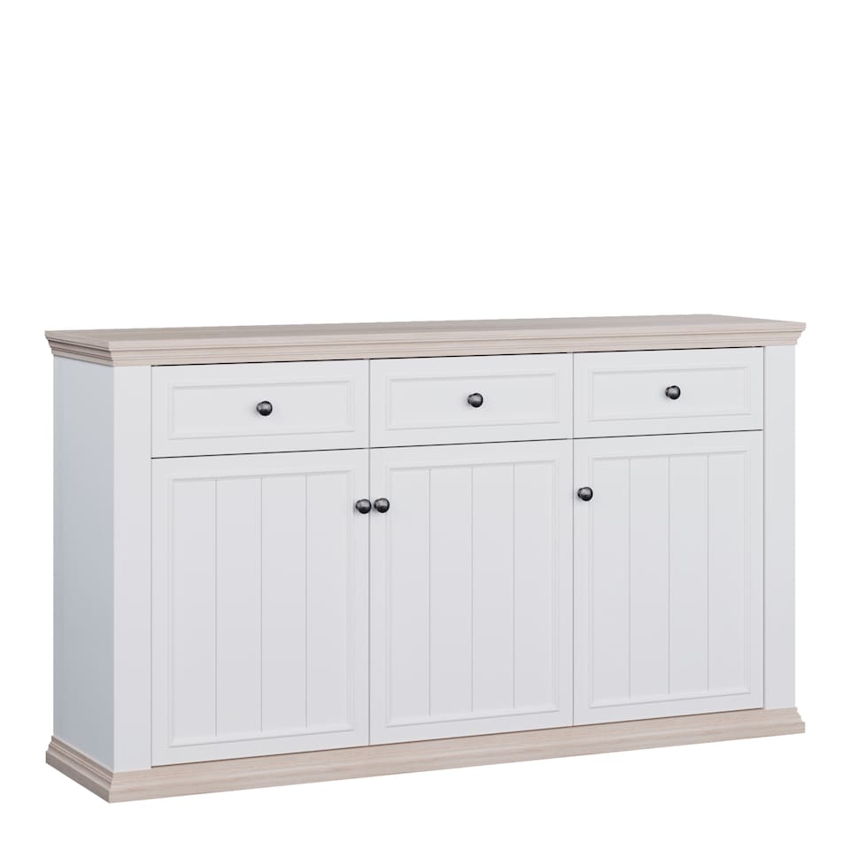 image 1 of Pontypool 3 Drawer & 3 Door Sideboard in White and Riva Oak