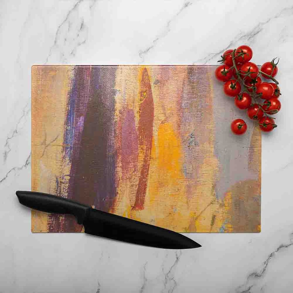 image 1 of Abstract Grunged Paint Glass Chopping Board | Multi