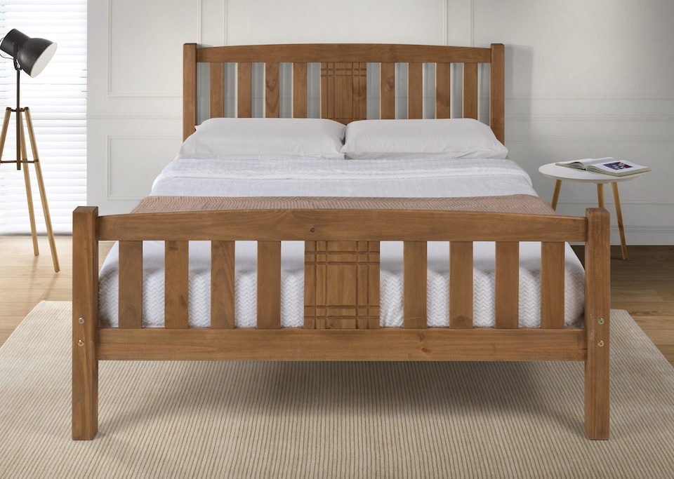 image 1 of 3ft Single Antique honey pine,wood,wooden,solid slatts,bed frame.