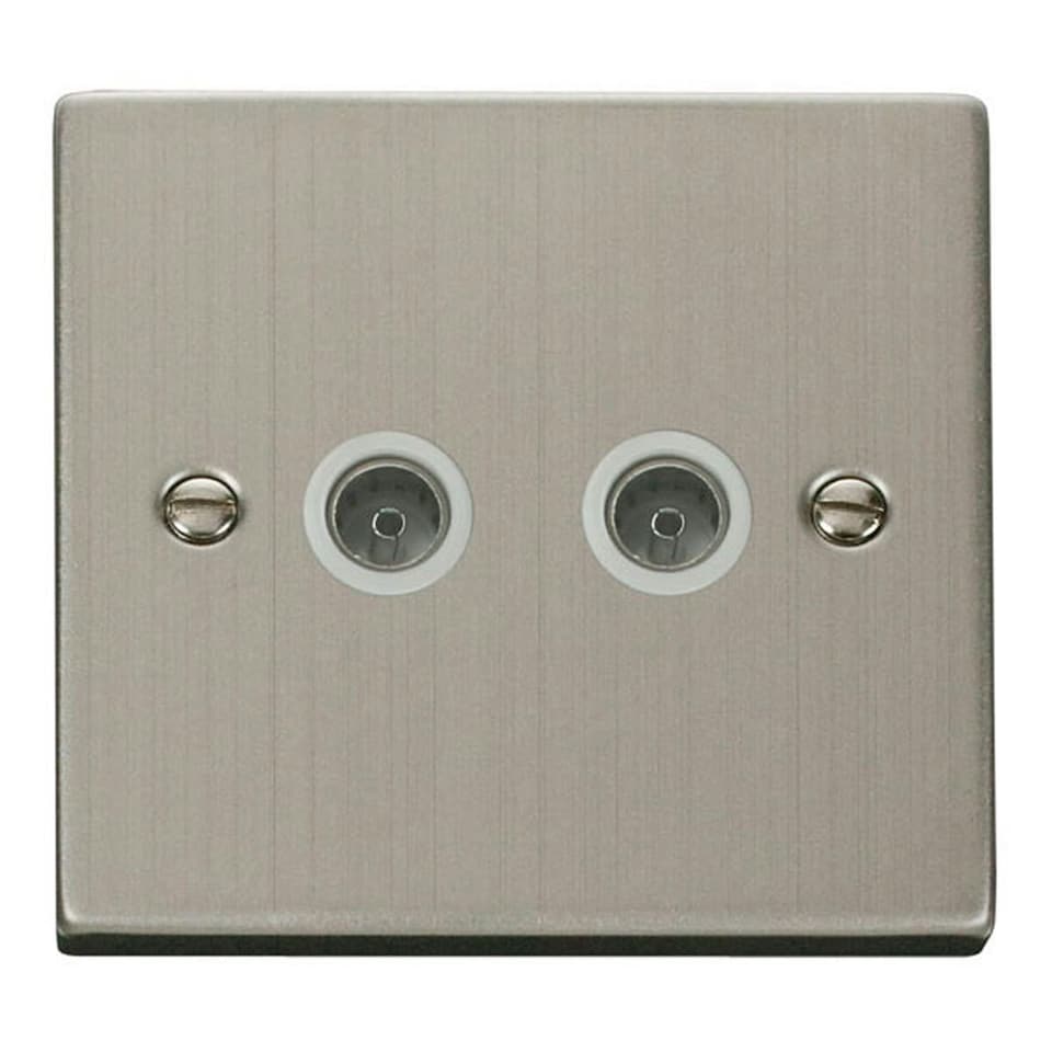 SE HOME Stainless Steel 2 Gang Twin Coaxial TV Socket White | Stainless Steel