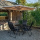 image 2 of Outdoor 4 Person Round Glass Top Garden Dining Table Chairs With Beige Banana Parasol and Base