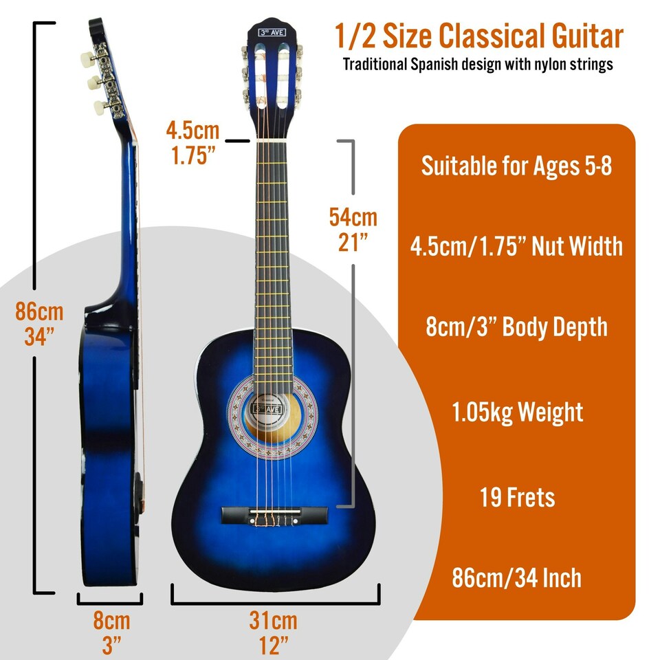 image 1 of 3rd Avenue 1/2 Size Classical Guitar Pack Black