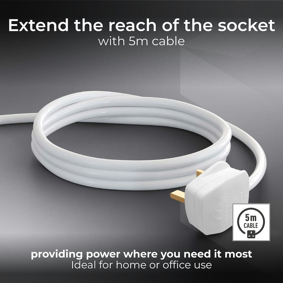 image 1 of Masterplug Single Socket Extension Lead with 5m Cable 13A White
