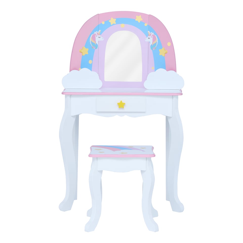 image 1 of Teamson Kids Play Vanity with Mirror, Pegs & Stool, Rainbow Unicorn
