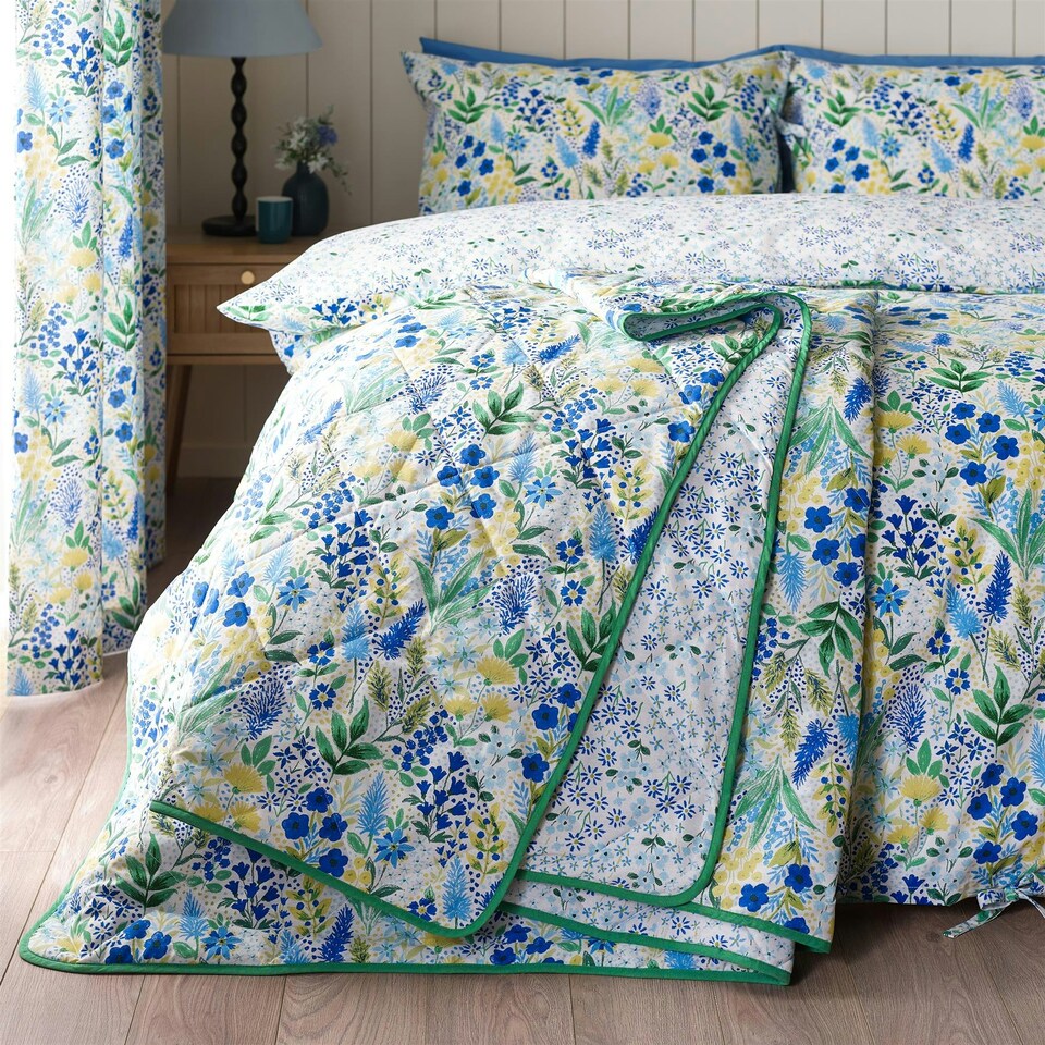 image 1 of Catherine Lansfield Tilly Floral Blue Bedspread