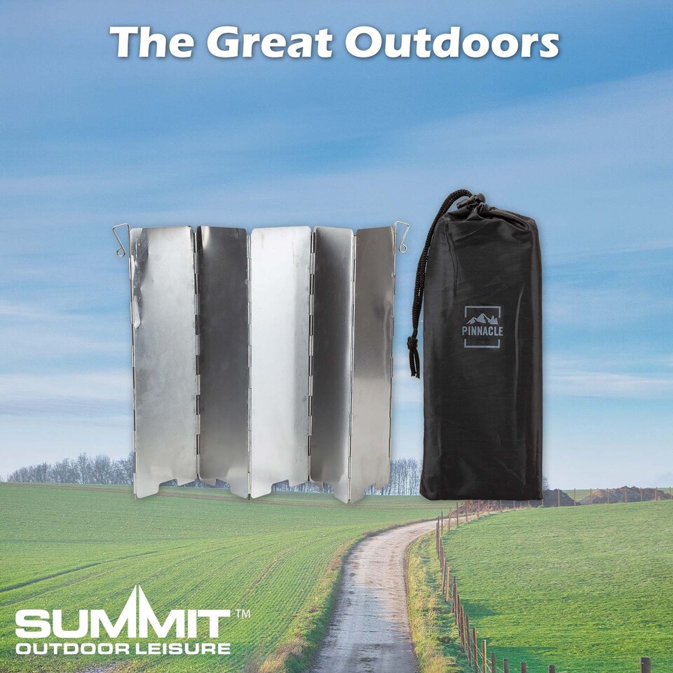 image 1 of vfm-estore Stove Shield 5-Panel Aluminium Cover - Ground-Pegged, Foldable Carry Bag Included