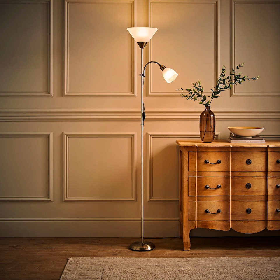 image 1 of ValueLights Mozz Antique Brass Mother and Child Floor Lamp | Bronze