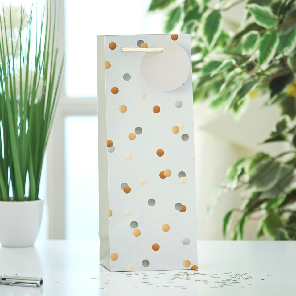 image 1 of Multipack of 3 Bottle Gift Bags | Party Bags for Presents | Birthdays/Weddings | For Him/Her/Friend | Confetti Sprinkle Design Silver