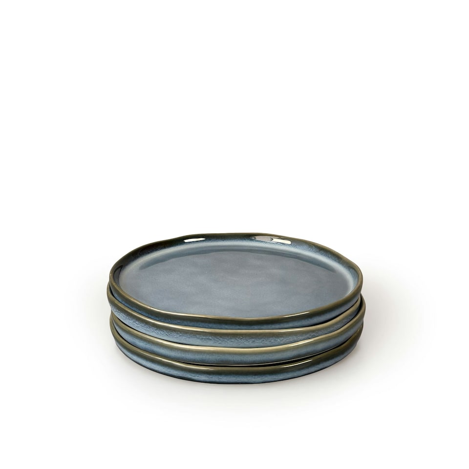 image 1 of Scandi Home Set of Four 20cm Oslo Blue Artisan Glaze Ceramic Side Plates Blue