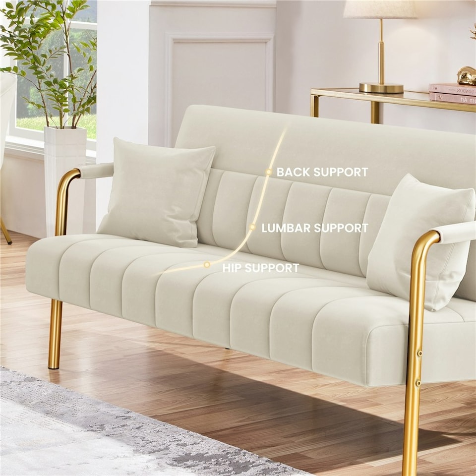 image 1 of Yaheetech Upholstered Sofa Couch with Gold-tone Metal Arms and Legs