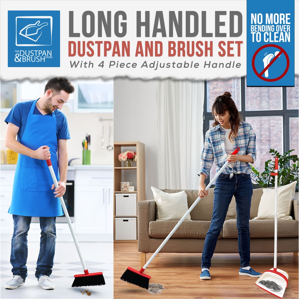image 1 of Long Handled Dustpan and Brush Set Reduce Bending Tall Lobby Dustpan and Sweeping Brush