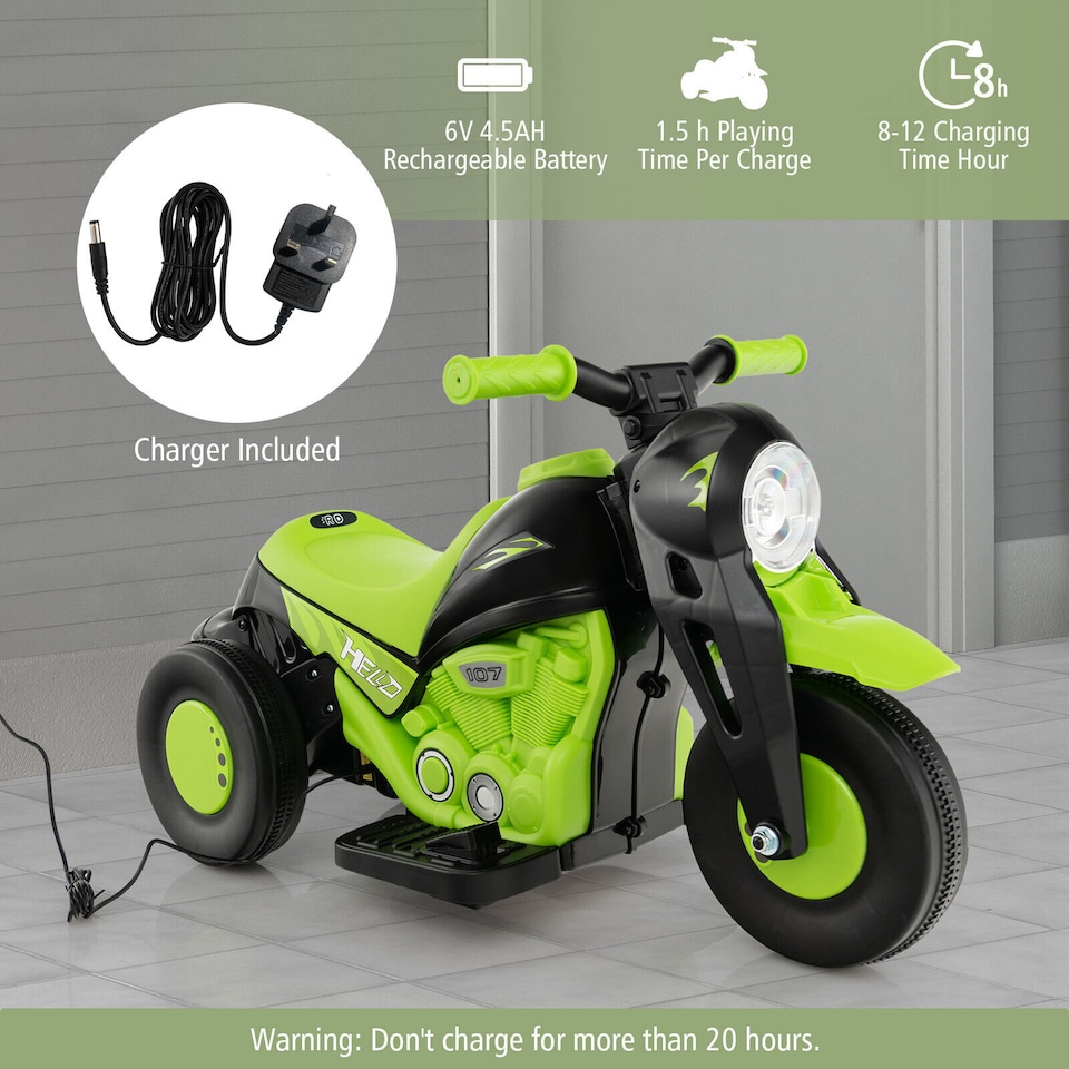 image 1 of COSTWAY 6V Kids Bubble Car Electric Motorcycle Green