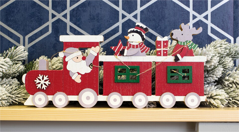 image 1 of St Helens Red Wooden Festive Ornamental Train With Led Light