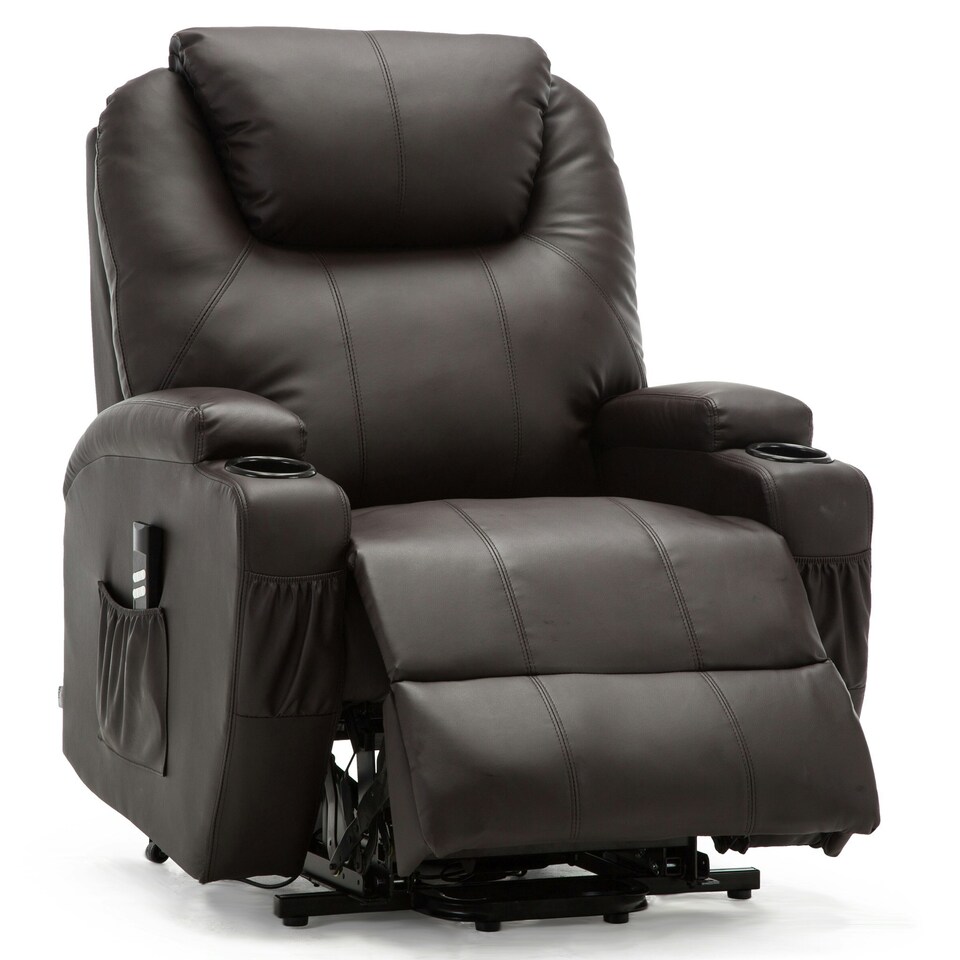 image 1 of Cinemo Dual Motor Rise Recliner Bonded Leather Heat & Massage Chair (Brown)