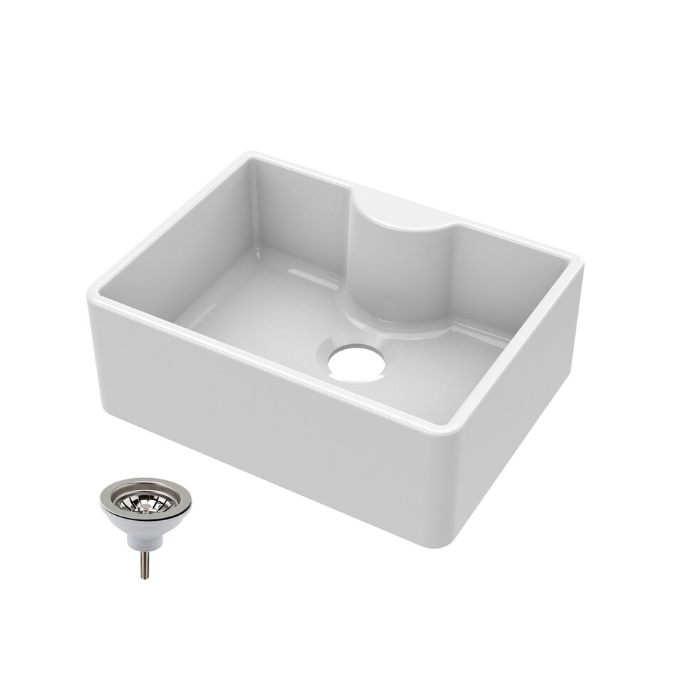 image 1 of 595mm - Single Bowl Fireclay Butler Kitchen Sink - Tap Ledge
