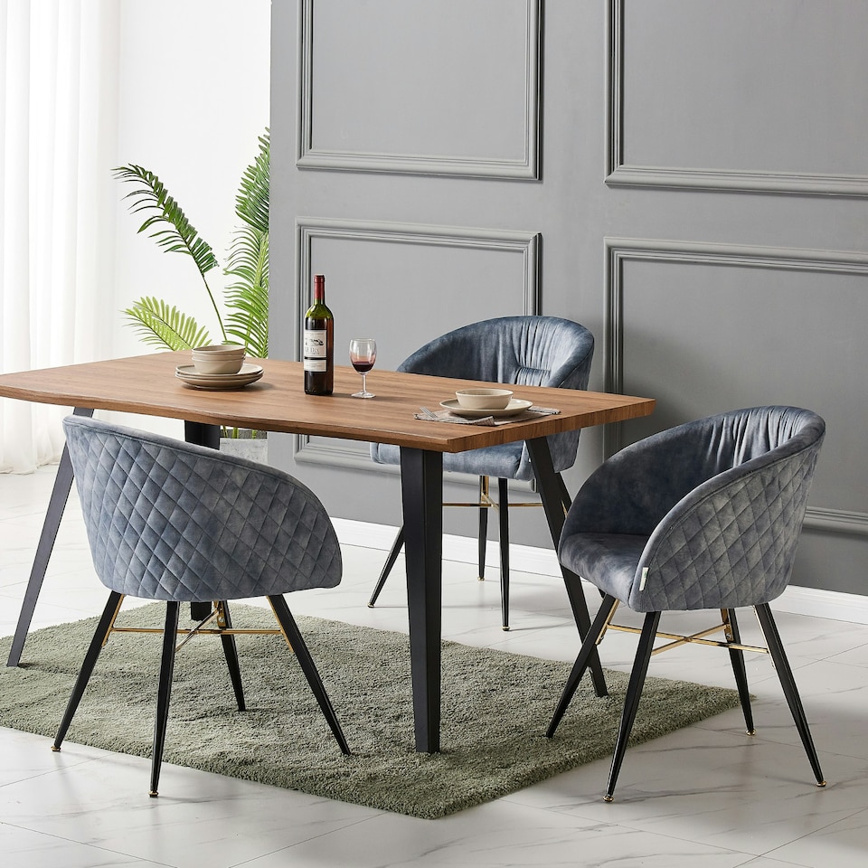 image 1 of Set of 4 Vittorio Velvet Dining Chairs with Black Metal Legs, Quilted Design Modern Accent Chair | Grey
