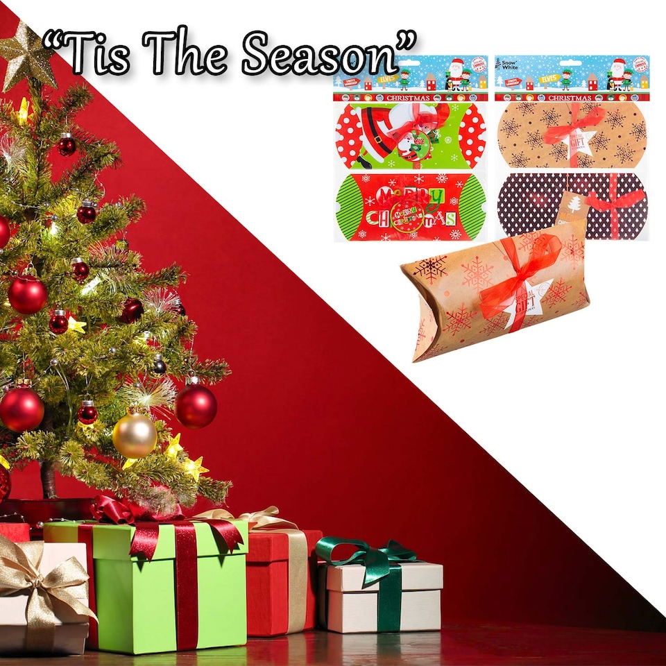 image 1 of vfm-estore Christmas Gift Boxes 2 Xmas Themed Designs - 18x9x4cm Pair