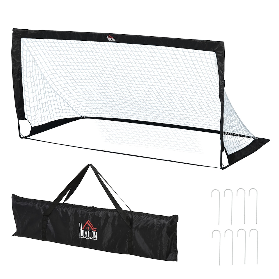 image 1 of HOMCOM Set of 2 Football Goal Net 6 x 3 ft Foldable Outdoor Sport Training Teens Adults Football with Carrying Bag Black