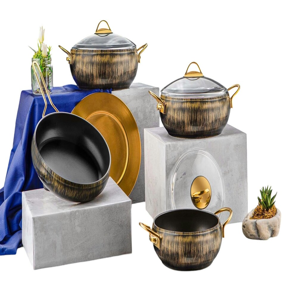 image 1 of Alize Collection 7-Piece Non-Stick Granite Cookware Set (Gold)