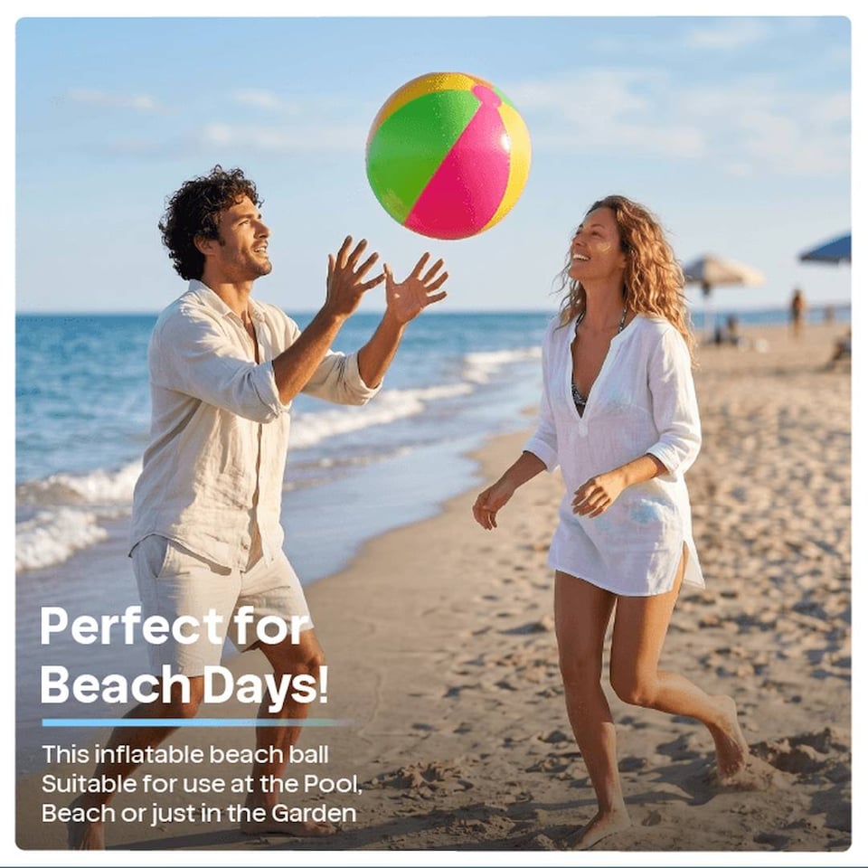image 1 of Adults 60cm Inflatable Beach Ball Multicoloured Pool Garden Party Toy