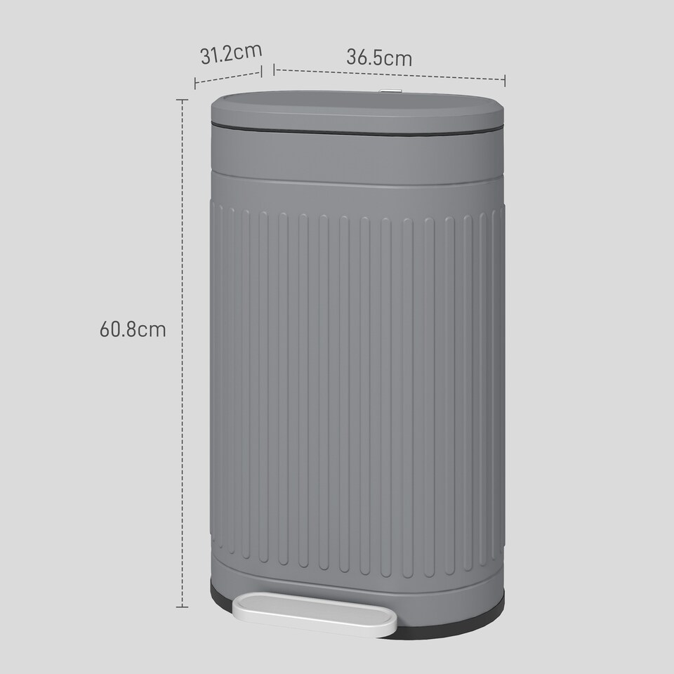 image 1 of HOMCOM 30L Pedal Bin, Metal Kitchen Bin with Soft-close Lid, Grey