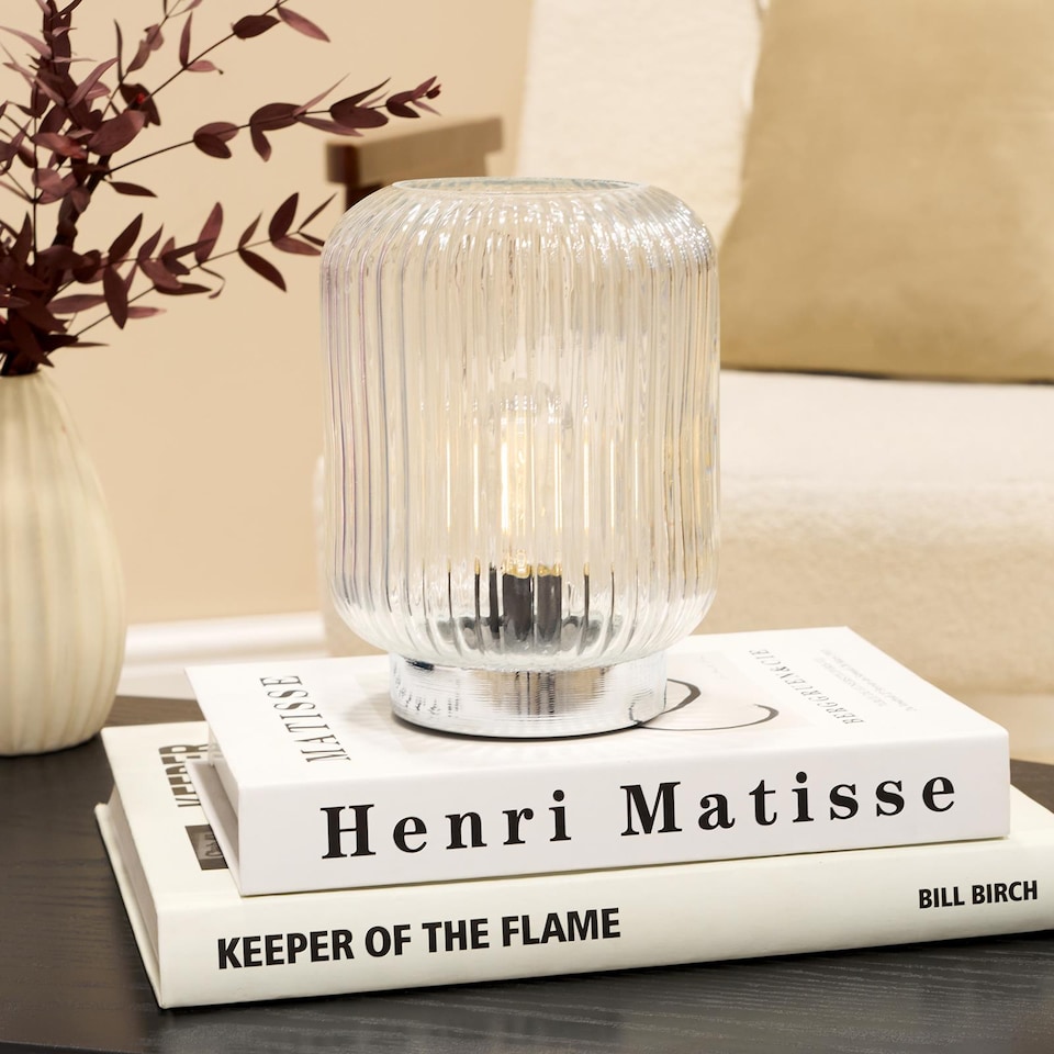 image 1 of OHS Glass Cordless Table Lamp LED Battery Operated Night Light