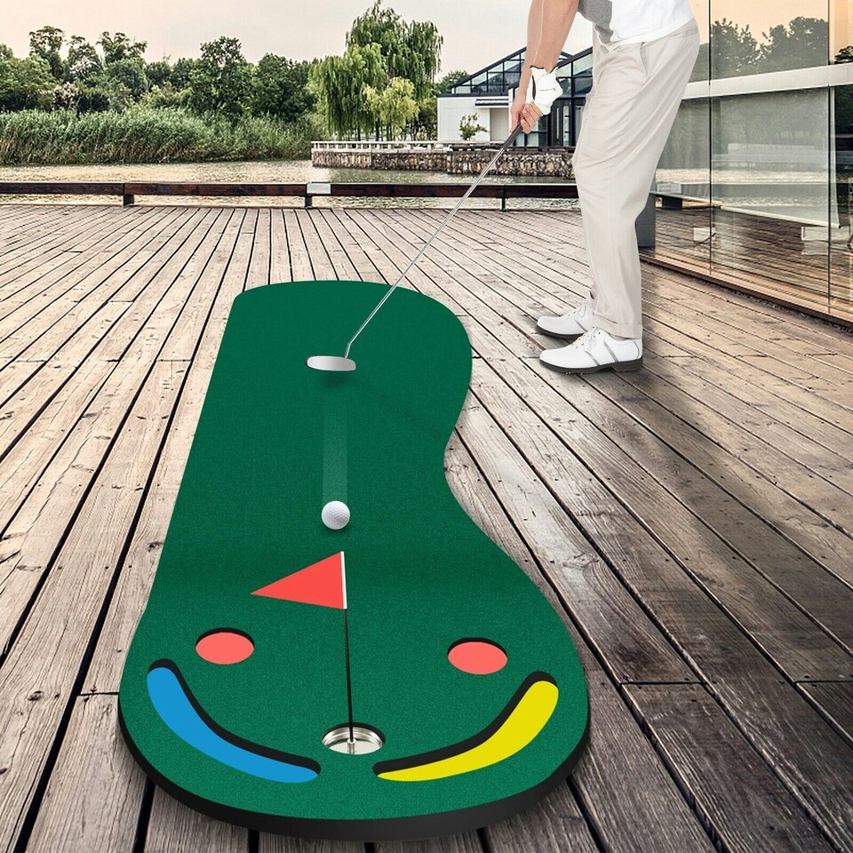 image 1 of COSTWAY Golf Putting Set Golf Practice Three Putting Mat