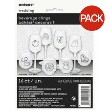 Unique Party Wedding Beverage Cling (Pack of 16) - White/Black - One Size
